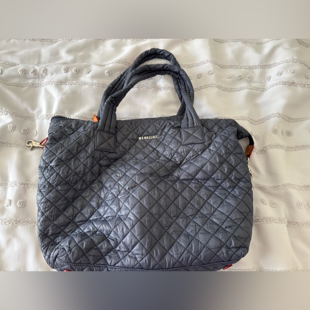 MZ WALLACE Charcoal Quilted Nylon Tote with Top Handles